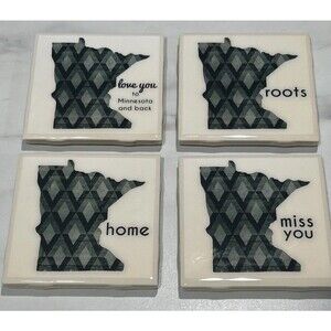 Minnesota Love Ceramic Tile Coasters 4x4 Cork Feet College Student Gift Homesick